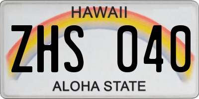 HI license plate ZHS040