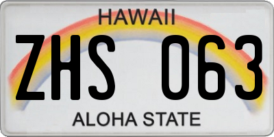 HI license plate ZHS063