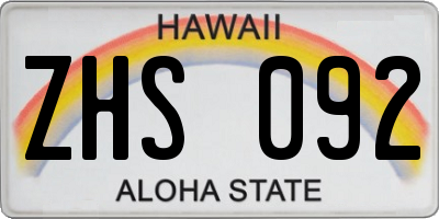 HI license plate ZHS092