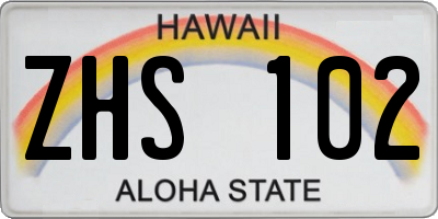 HI license plate ZHS102