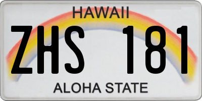 HI license plate ZHS181