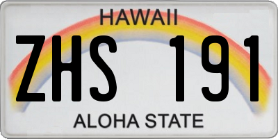 HI license plate ZHS191