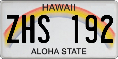 HI license plate ZHS192