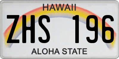 HI license plate ZHS196