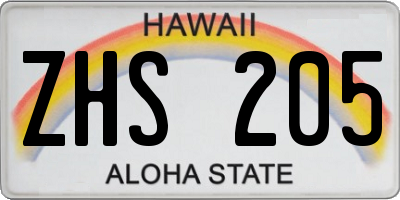 HI license plate ZHS205