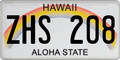 HI license plate ZHS208