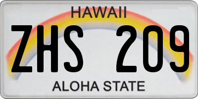 HI license plate ZHS209