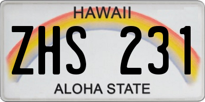 HI license plate ZHS231