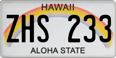 HI license plate ZHS233