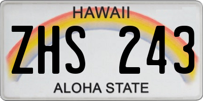 HI license plate ZHS243