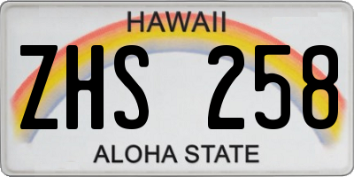 HI license plate ZHS258