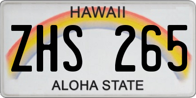 HI license plate ZHS265