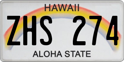HI license plate ZHS274