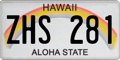 HI license plate ZHS281