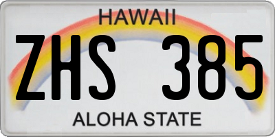 HI license plate ZHS385