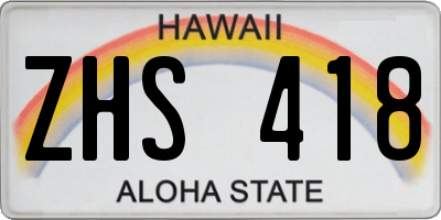 HI license plate ZHS418