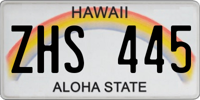 HI license plate ZHS445