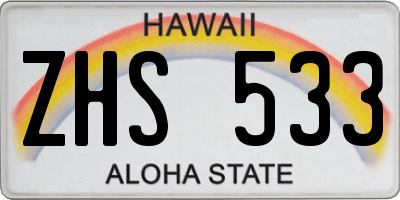 HI license plate ZHS533