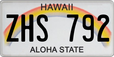 HI license plate ZHS792