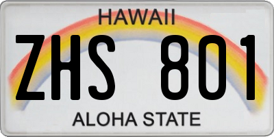 HI license plate ZHS801
