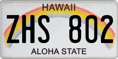 HI license plate ZHS802