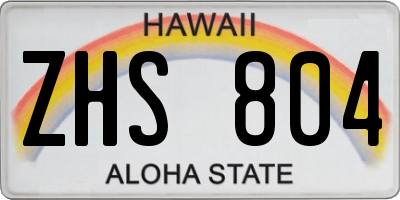 HI license plate ZHS804