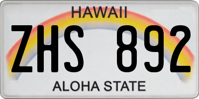 HI license plate ZHS892