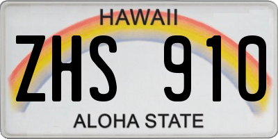 HI license plate ZHS910