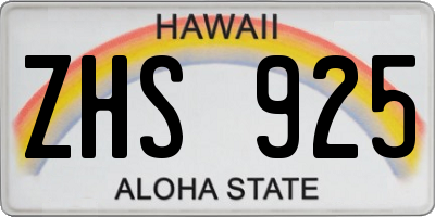 HI license plate ZHS925