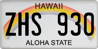 HI license plate ZHS930