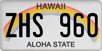 HI license plate ZHS960