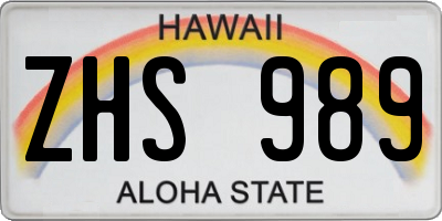 HI license plate ZHS989
