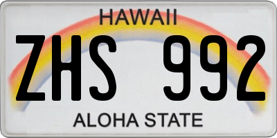 HI license plate ZHS992