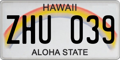 HI license plate ZHU039