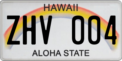 HI license plate ZHV004