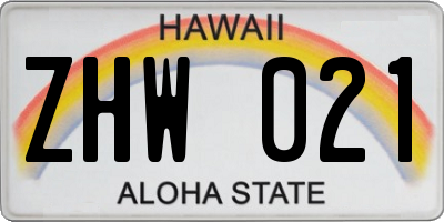 HI license plate ZHW021