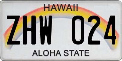 HI license plate ZHW024