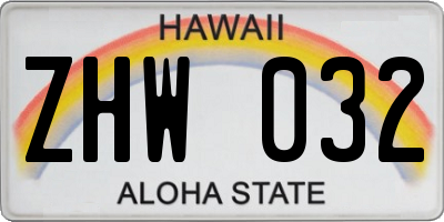 HI license plate ZHW032