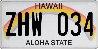 HI license plate ZHW034
