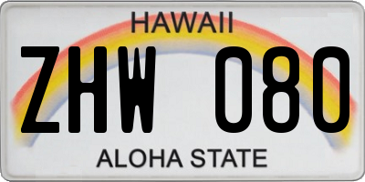 HI license plate ZHW080