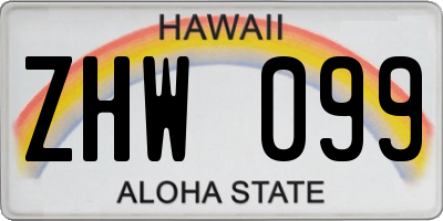 HI license plate ZHW099