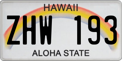 HI license plate ZHW193