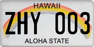 HI license plate ZHY003
