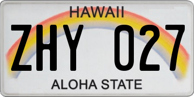 HI license plate ZHY027