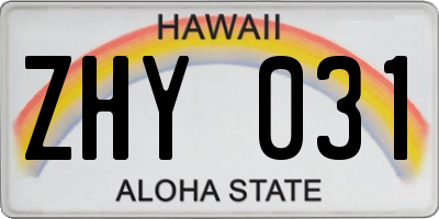 HI license plate ZHY031