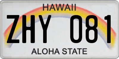 HI license plate ZHY081