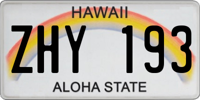 HI license plate ZHY193