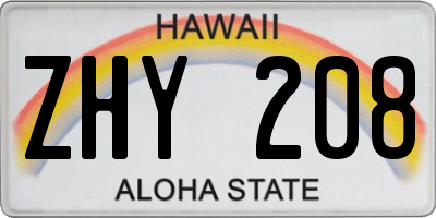 HI license plate ZHY208