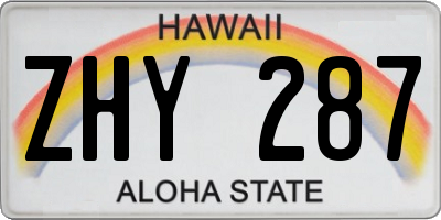 HI license plate ZHY287