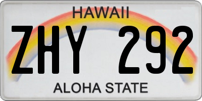 HI license plate ZHY292